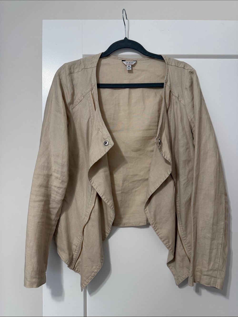 Guess Lightweight 100% Linen Beige Draped Utility Jacket